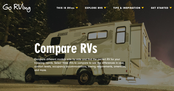 Go RVing Website Homepage