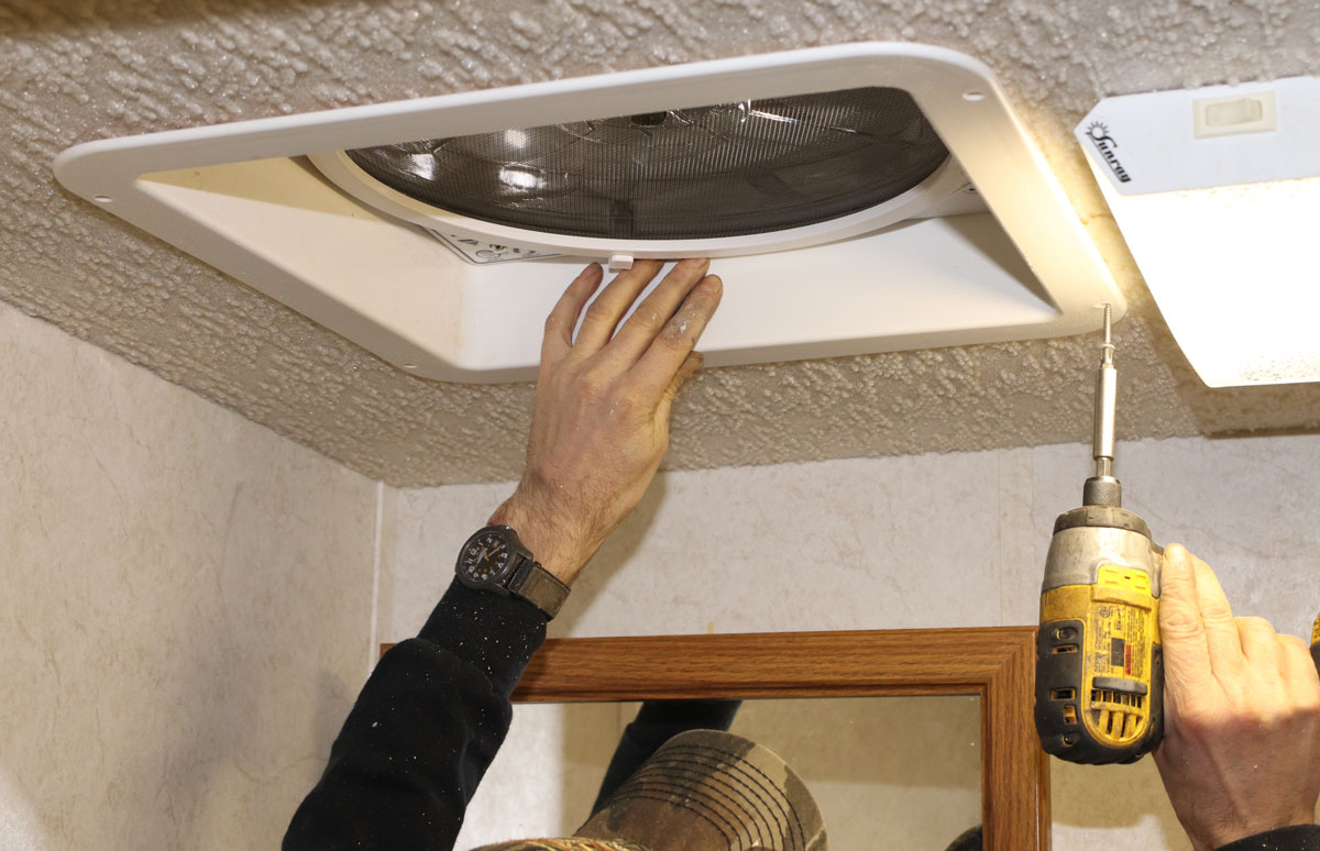 Installing a MaxxFan Plus 4500K Powered Roof Vent and FANMATE cover for easier breathing inside your RV