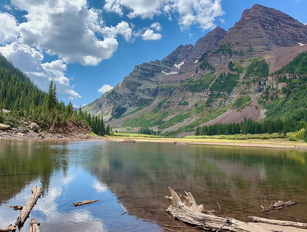 wide-angle look at Crater Lake and the Maroon Bells Wilderness Area