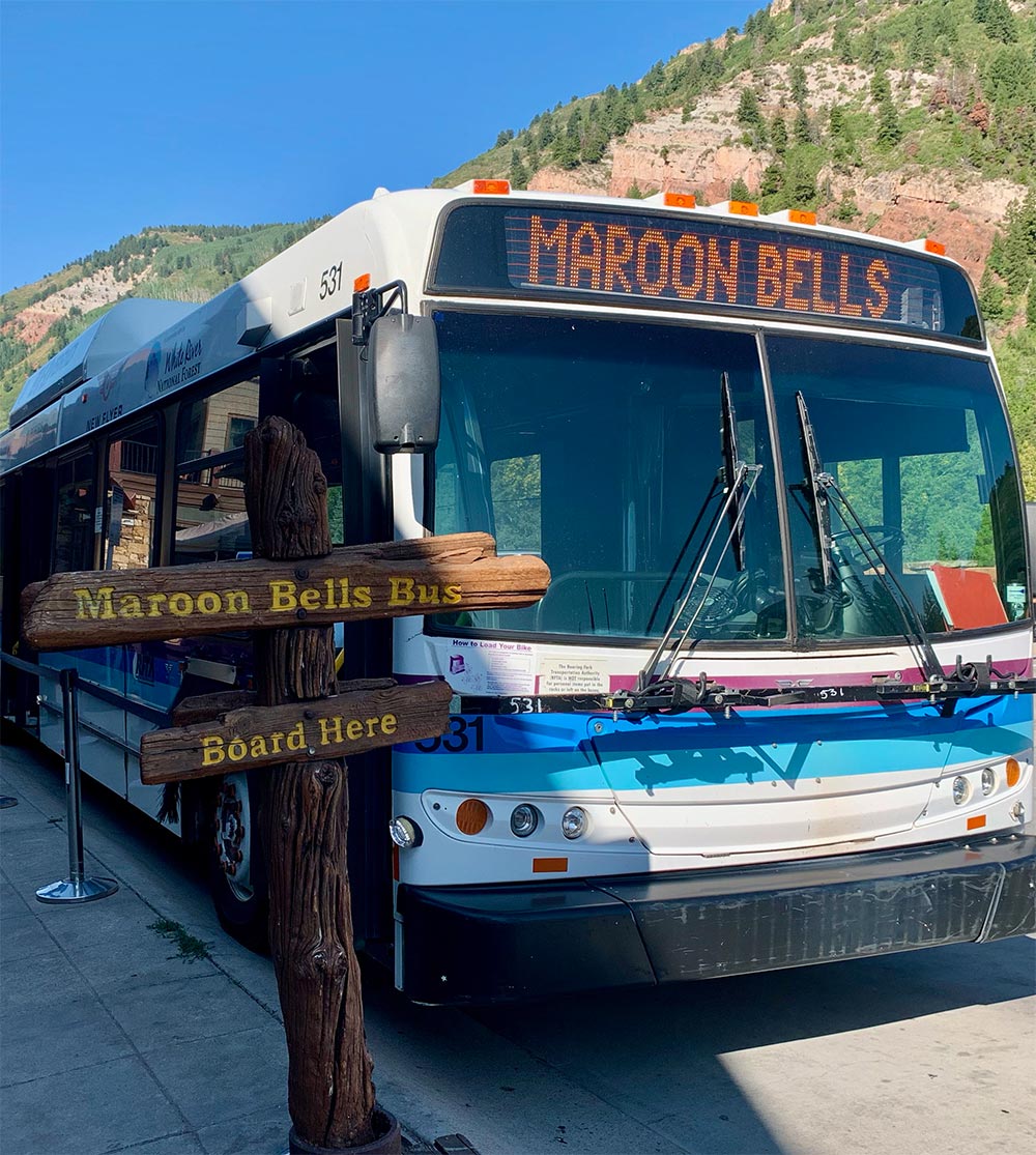 Bus in Maroon Bells in Aspen Highlands, Colorado.