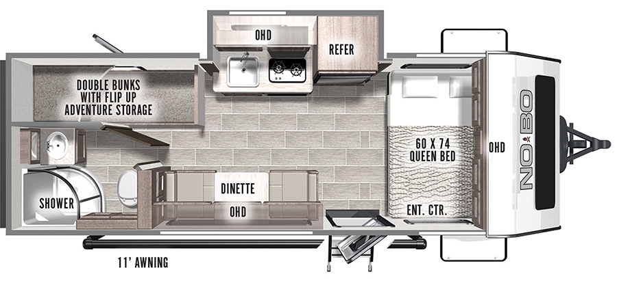 Floor plan of the No Boundaries 16.6 bunk house model