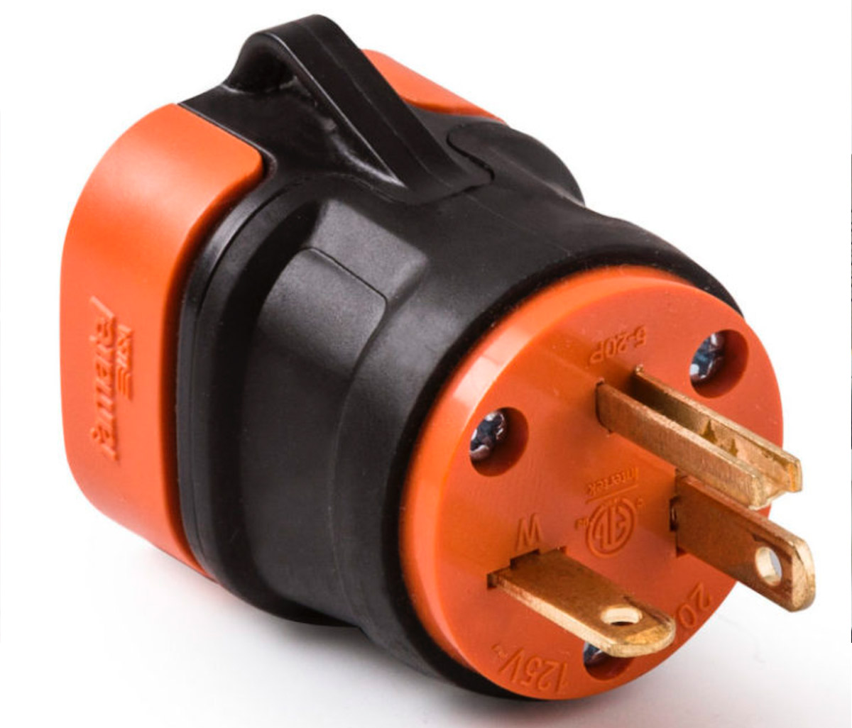 Close-up of a NEMA 5-20P plug