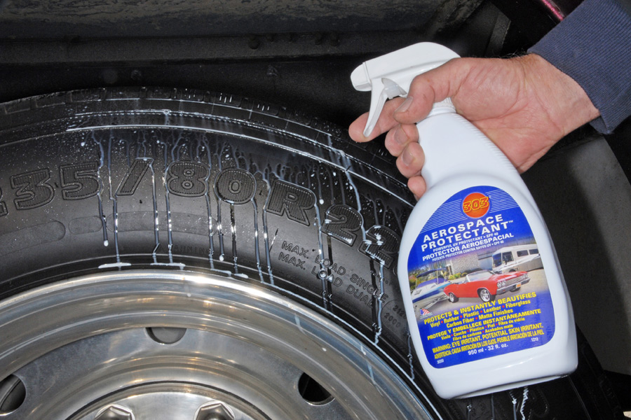 Aerospace 303 Protectant being sprayed on wheels