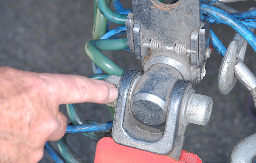 Dinghy towing bars and baseplates being inspected
