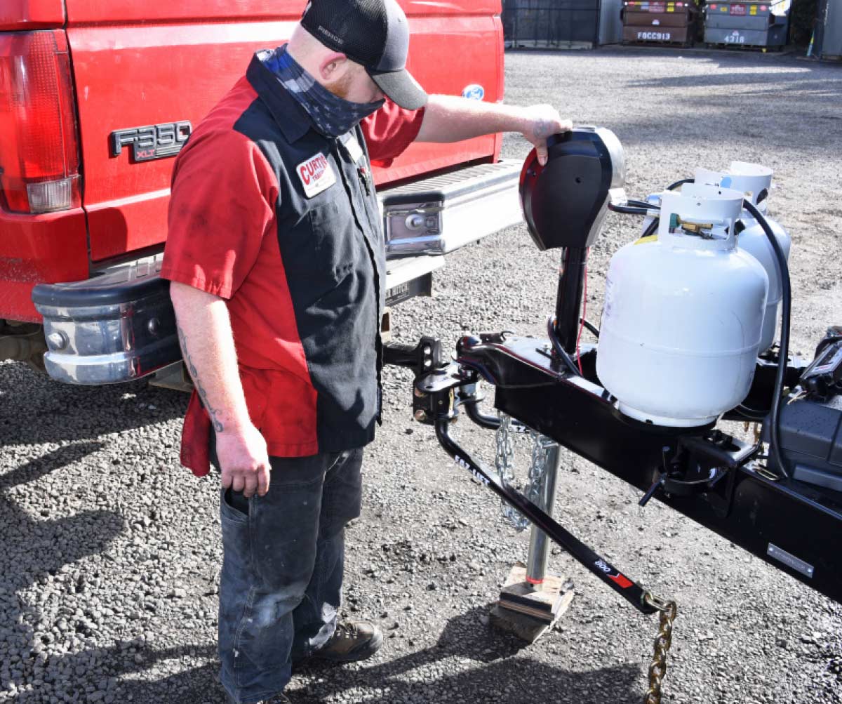 lowered onto the hitch ball