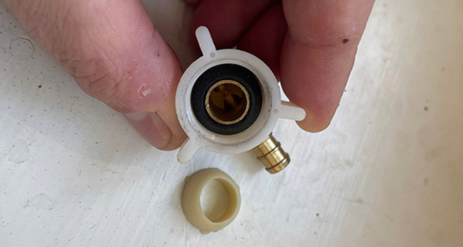 PEX fittings are kept sealed and tight via a rubber or neoprene cone seal