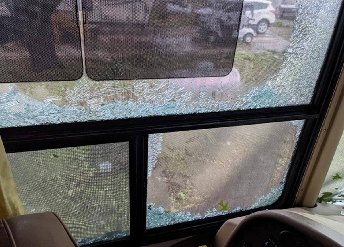 Inside the rv windows with ice on them