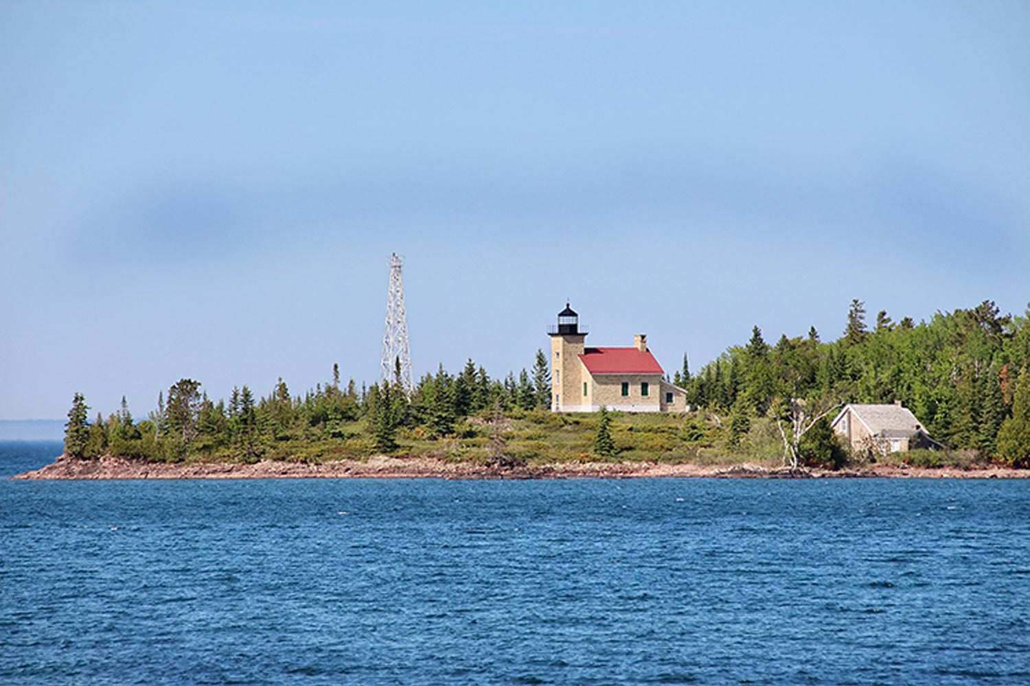 far view of Copper Harbor Lighthouse on Lake Superior