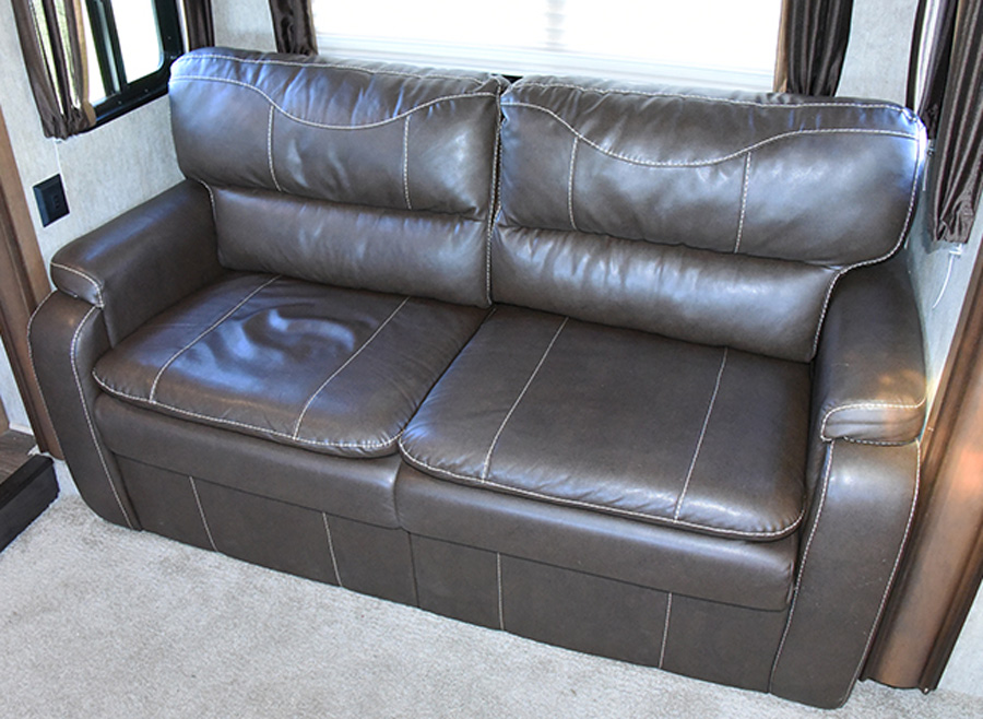 brown leather RV tri-fold sofa bed