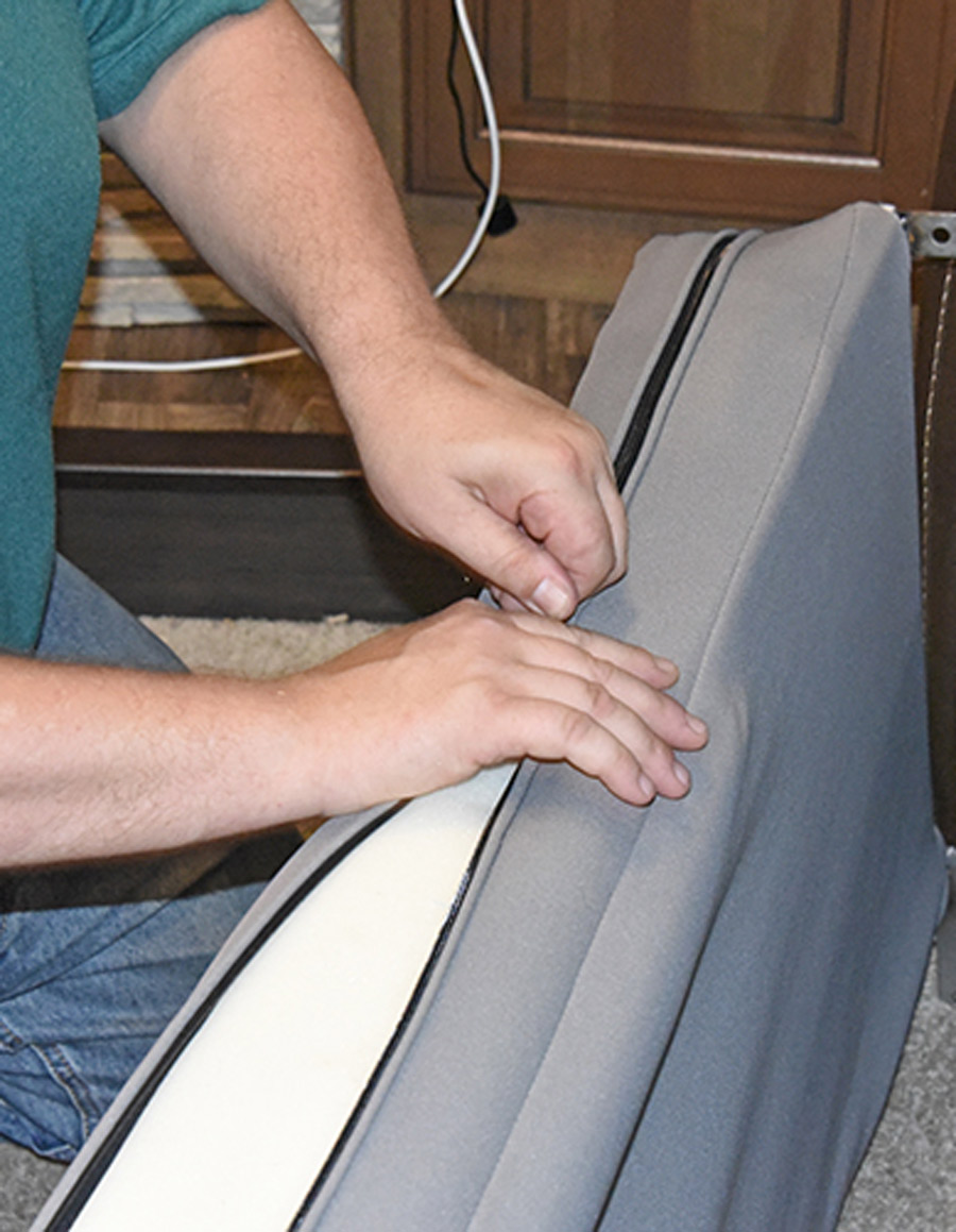 inner padding and frame is easily accessed by unzipping the cloth cover