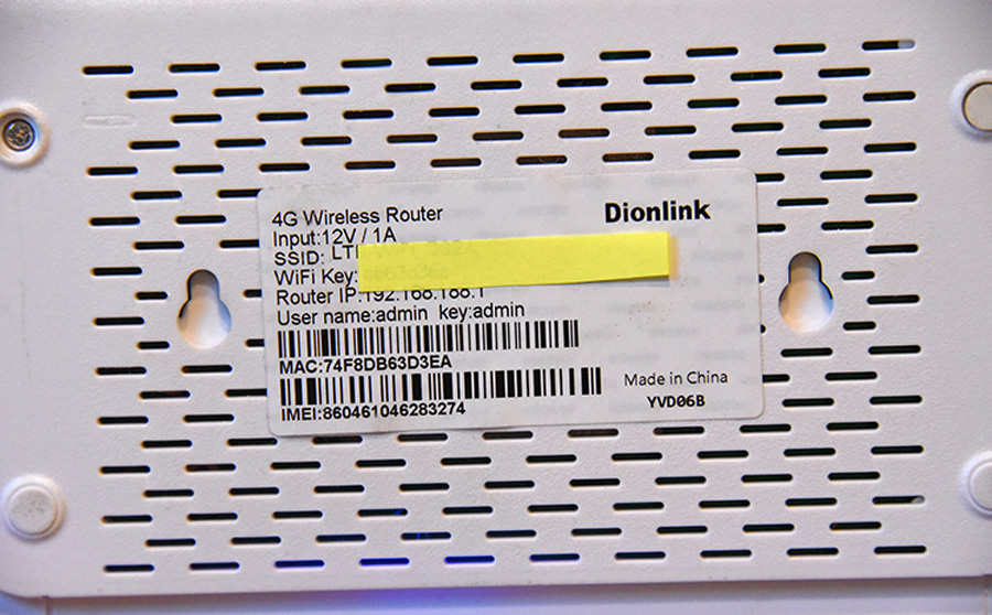 label affixed to the underside of the router