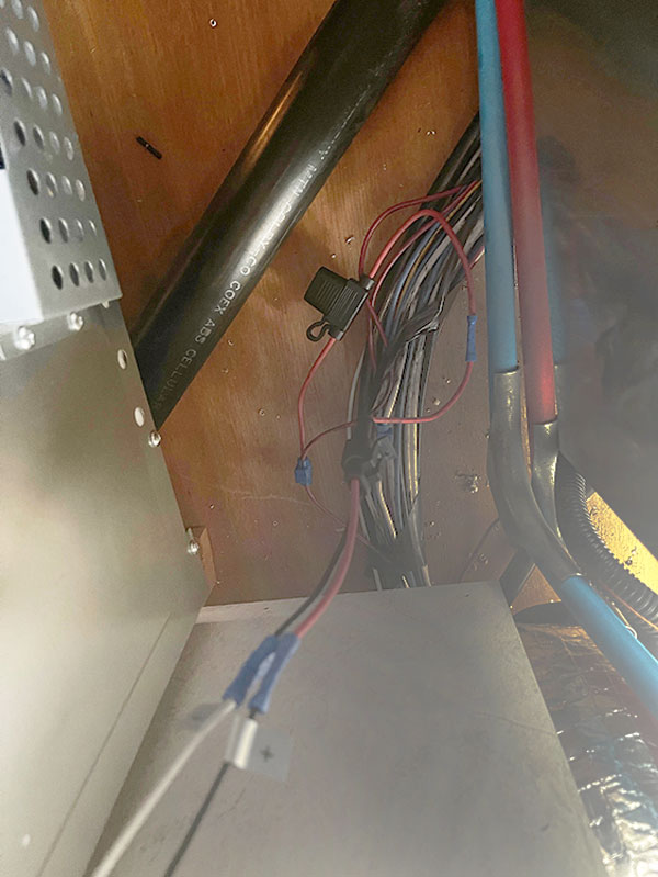 We had to pull power from the unit wiring harness for the LED lights. A lighting circuit was located in the harness, and a 5-amp ATC fuse and holder were installed.