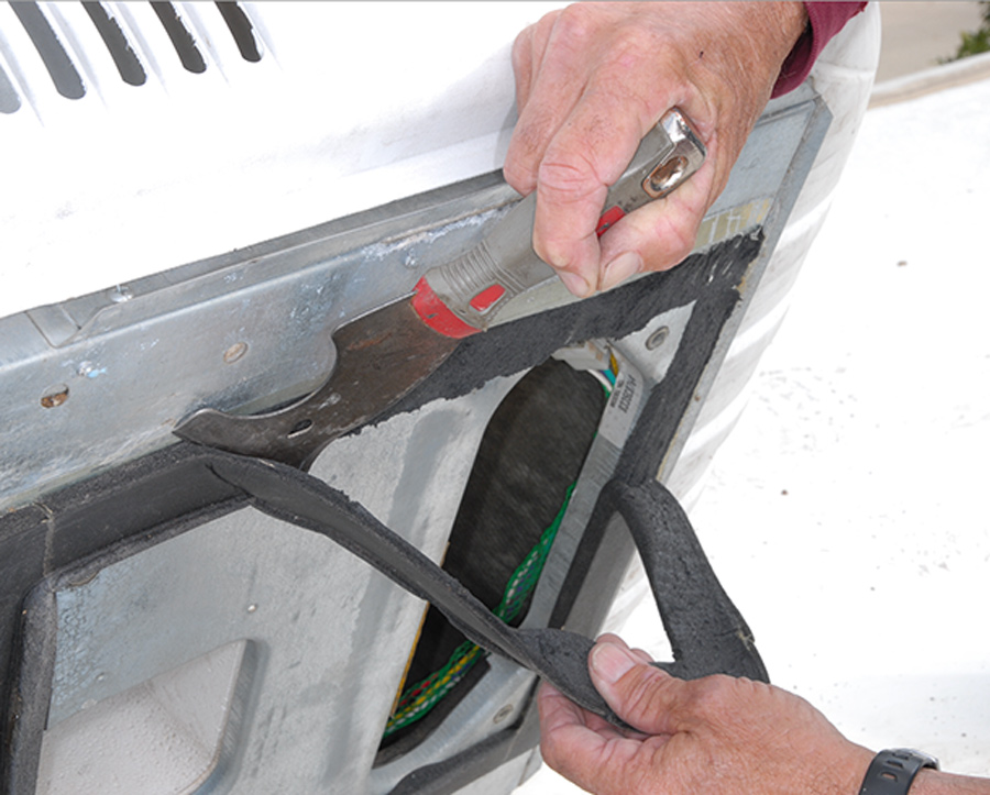 Resealing a roof air-conditioner.