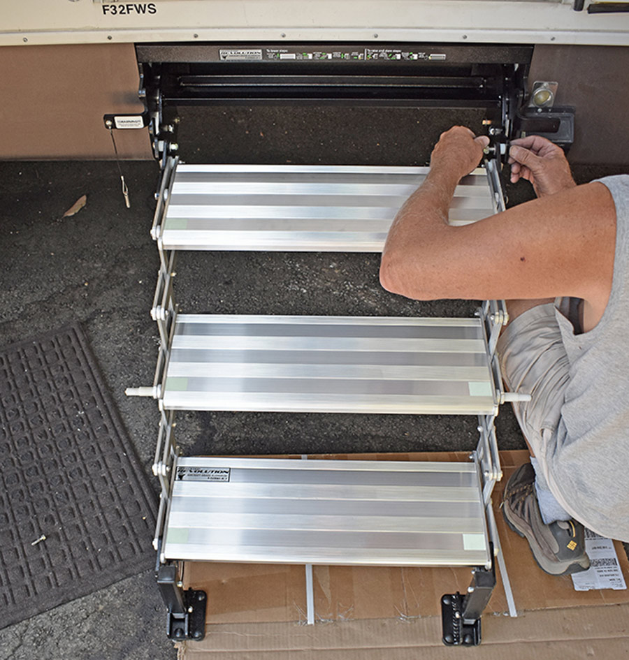 the step assembly is aligned properly and reattached