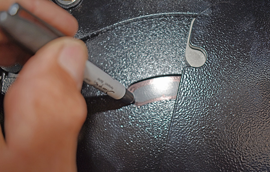 new steps were removed and the travel areas were marked on the original step well panel