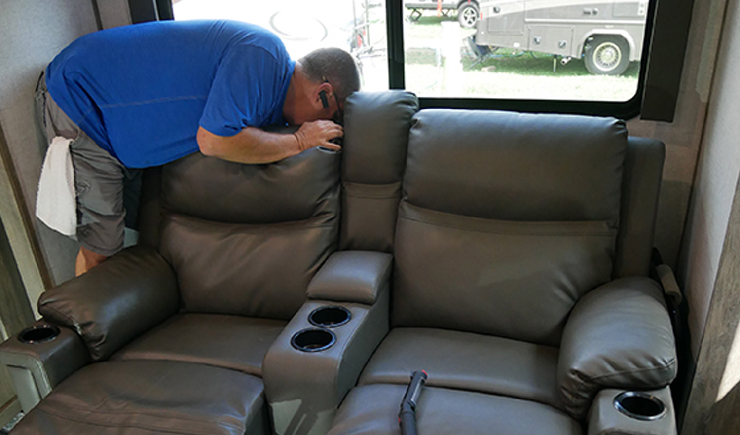 technician prepares to replace a section of linoleum