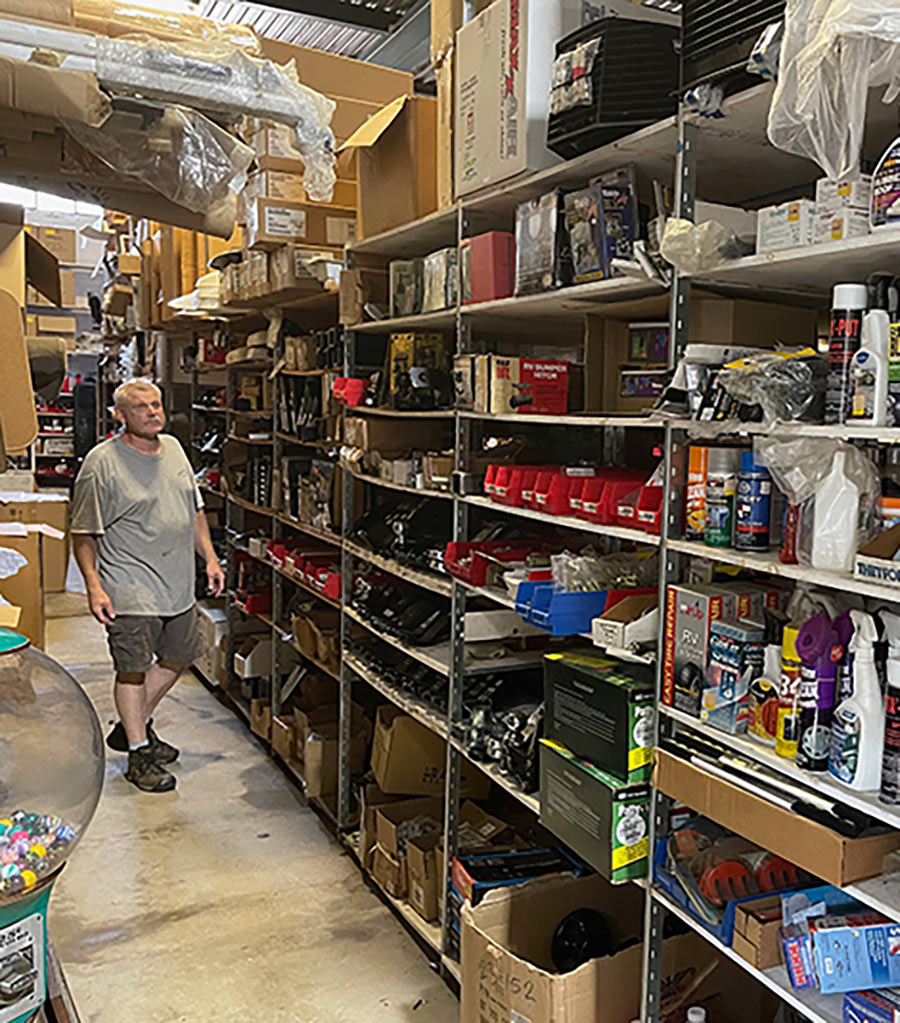 Tim’s RV’s parts warehouse interior view