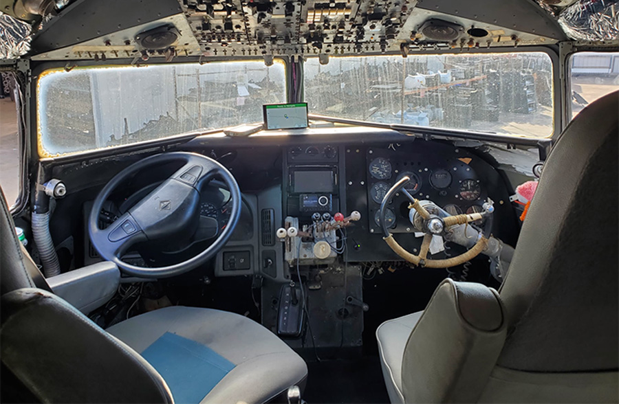 Inside the cockpit of a care airplane