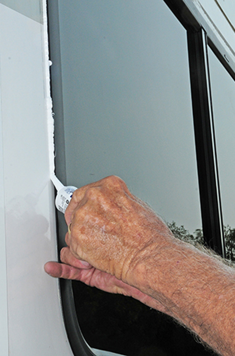 a bead of silicone was placed around the edge of the window frame as extra insurance to protect against water intrusion