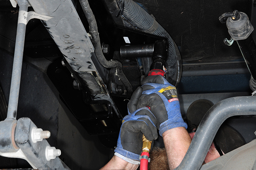 New suspension brackets are dry fit first, then bolted to the frame