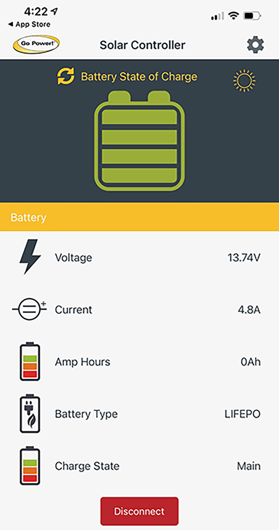 bluetooth-enabled Go Power! solar charge controller