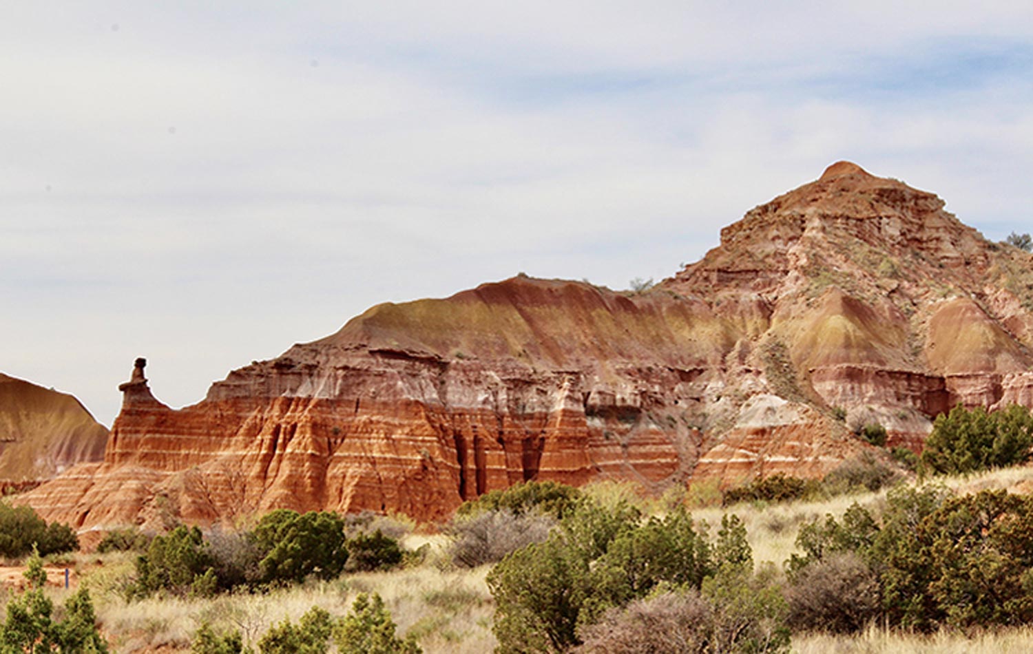 A distinctive “hoodoo” rock formation near Capitol Peak in Palo Duro Canyon State Park in the Texas panhandle