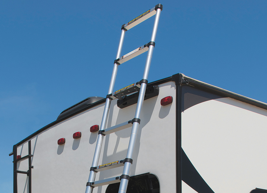 Lippert’s On-The-Go ladder system is designed to extend 24 to 36 inches above RV roof level, making it safer and easier to use.