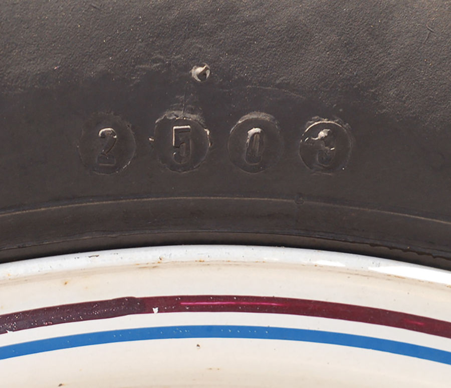 closeup of tire built the 25th week of '03