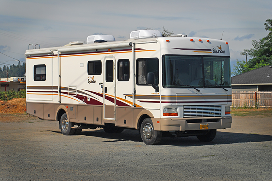 gas-chassis motorhome on the road