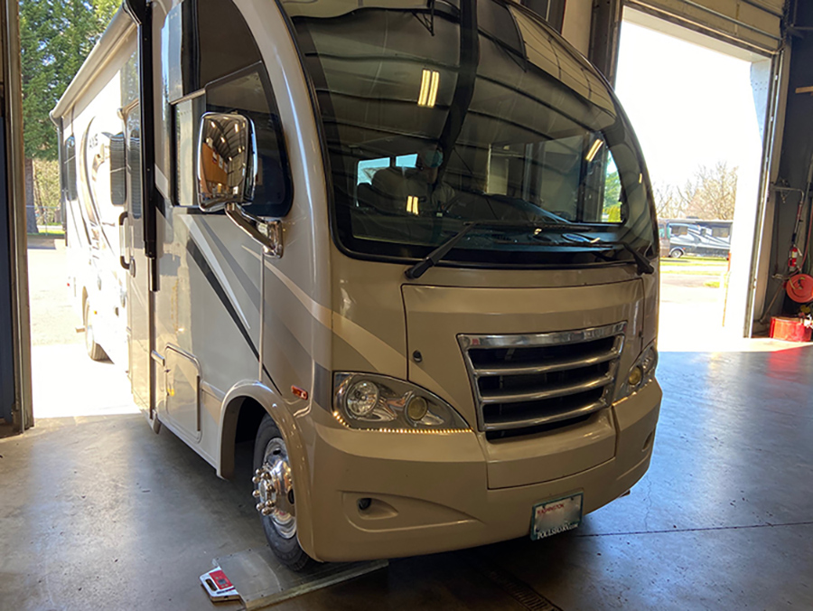RV being weighed by wheel position