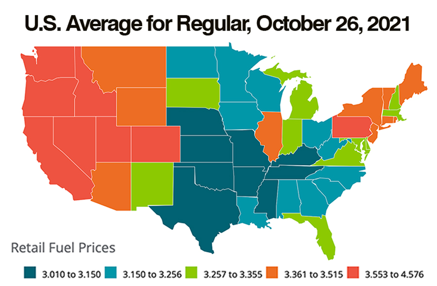U.S. Average for Regular, October 26, 2021