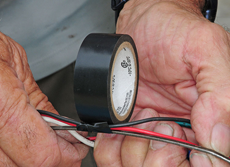 To prevent moisture intrusion, the connections are covered with good-quality electrical tape