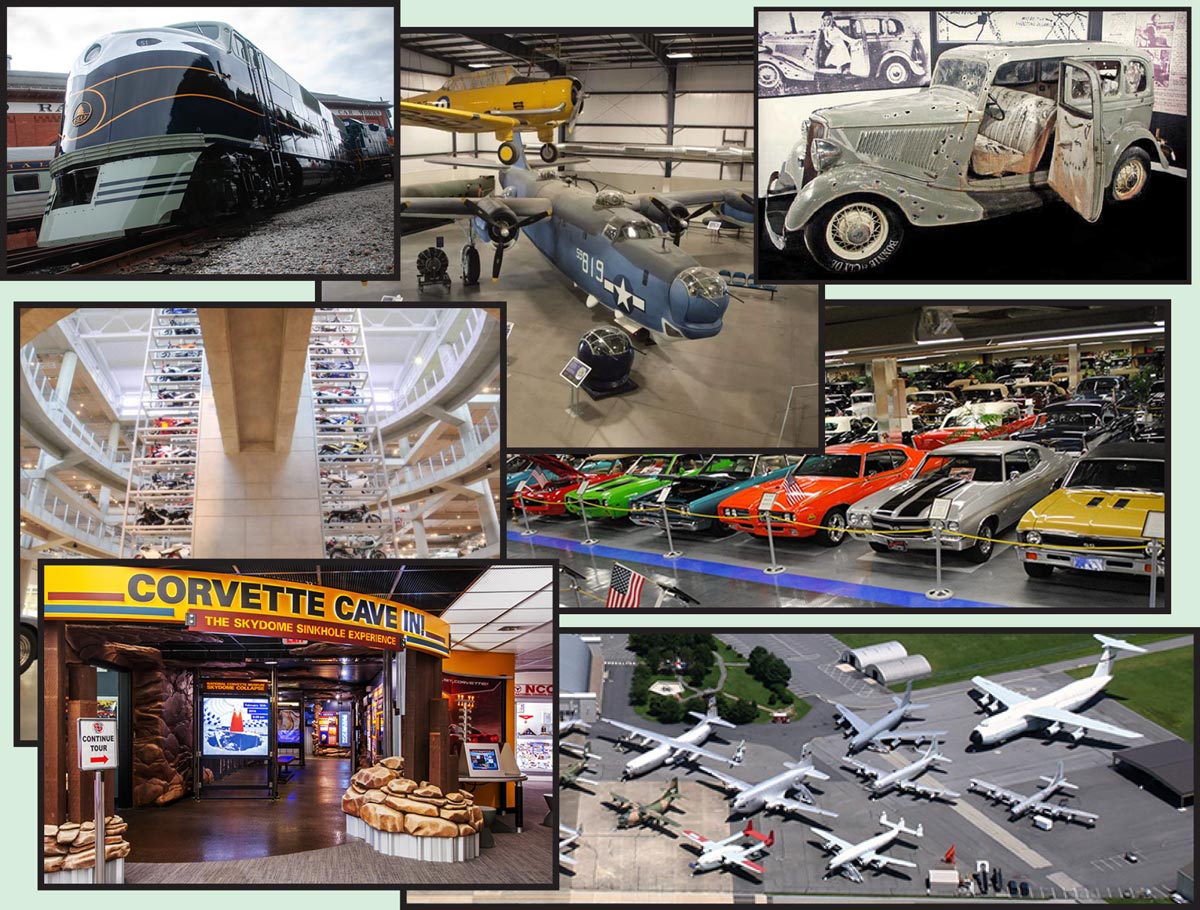 collage of planes, trains, and automobiles