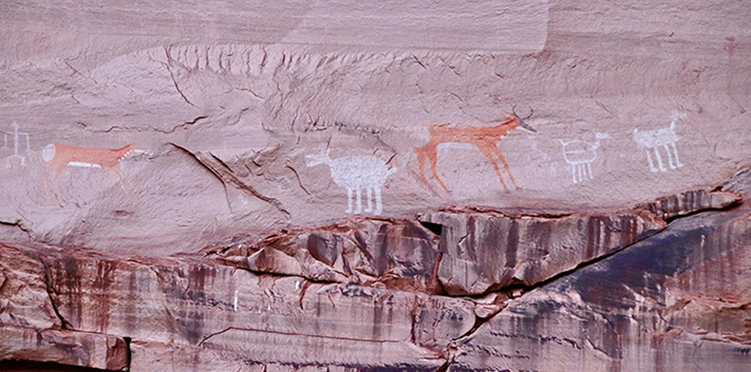 naturally colored rock art depicting animals in the canyon