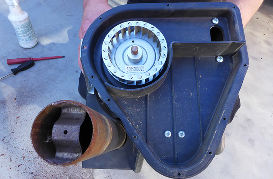 typical configuration of an intake blower in a Suburban furnace