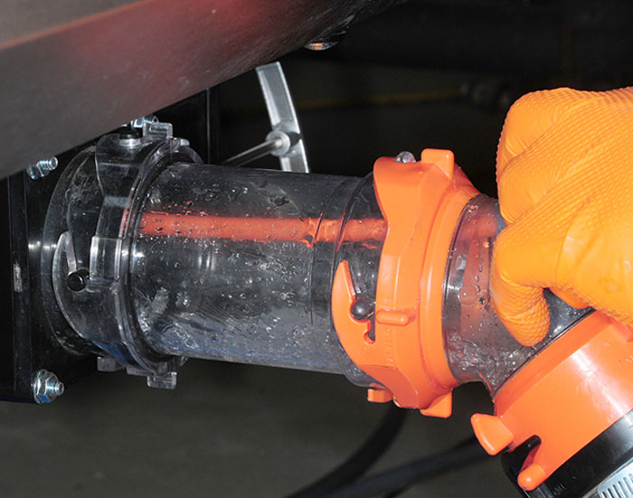 The initial flushing process continued until the water running out of the black tank was clean