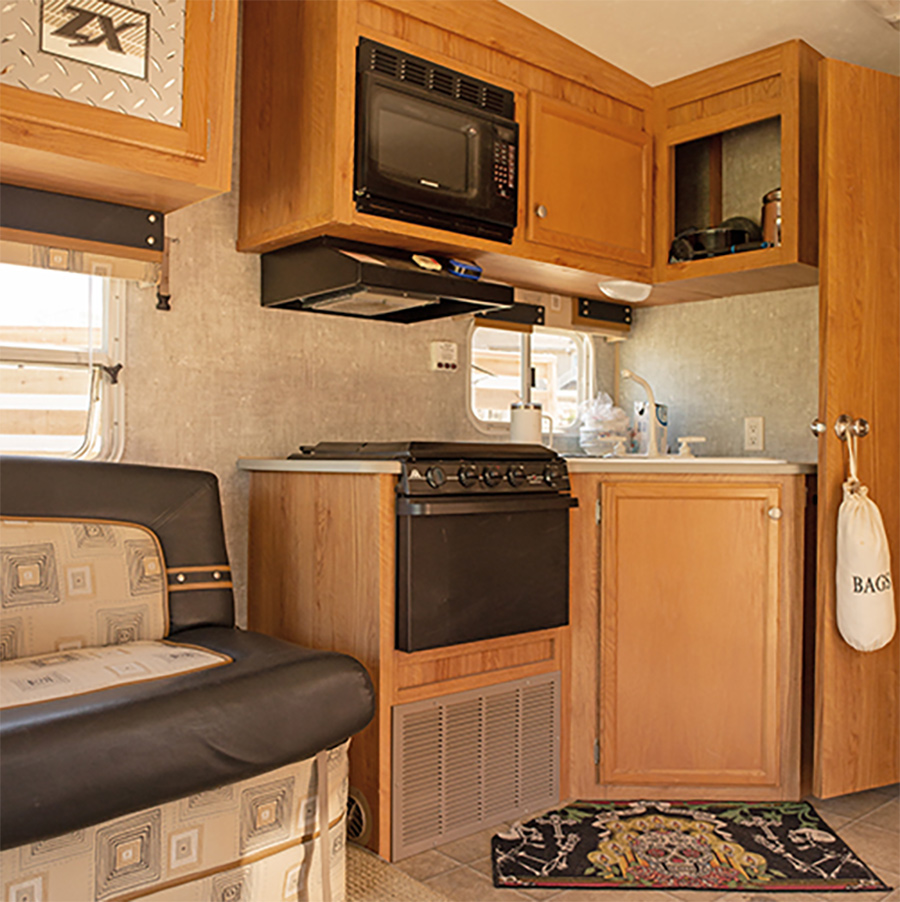 before-and-after photos of the toy hauler’s kitchen