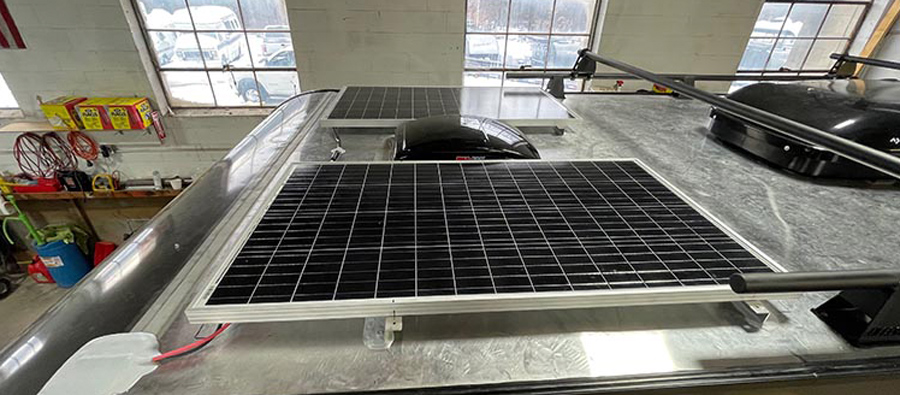 solar panels on top of an RV