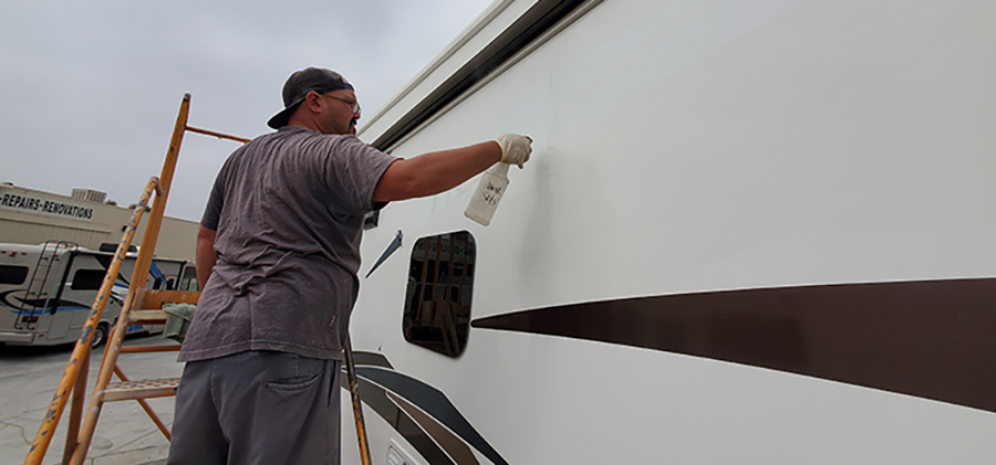 Spraying the leftover adhesive