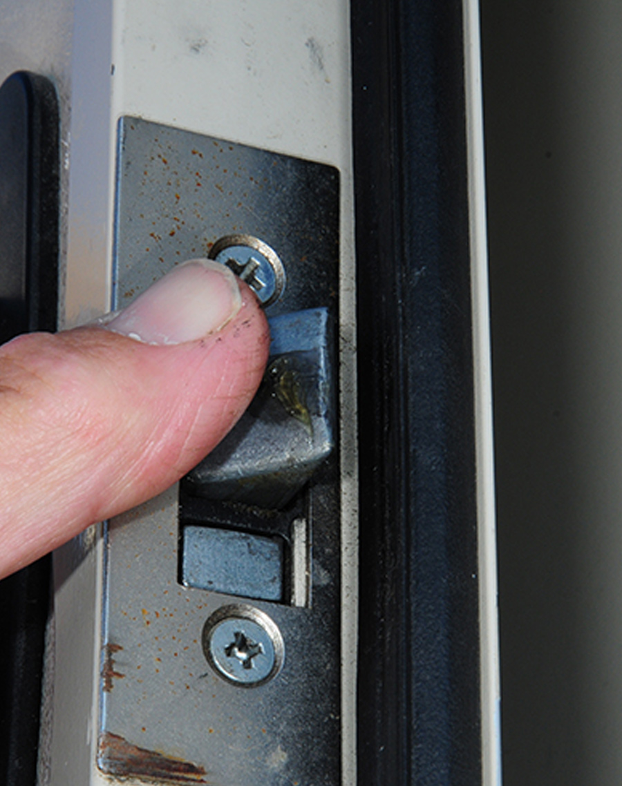 closeup of the latch bolt coated