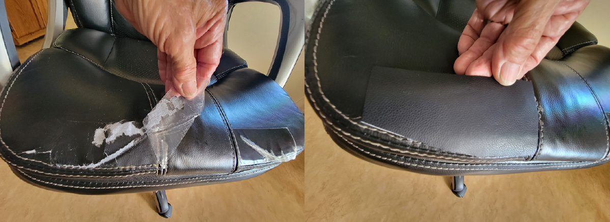 Fixing worn fabric with a self-adhesive patch kit
