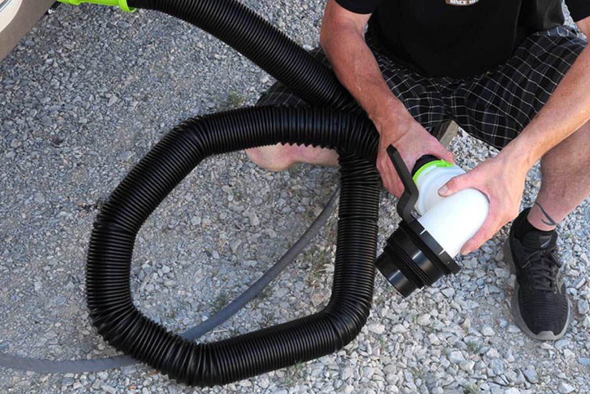 Dumping the holding tanks requires use of one or more sewer hoses
