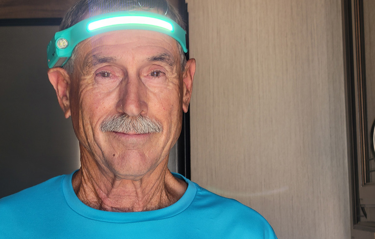Man wearing headlamp