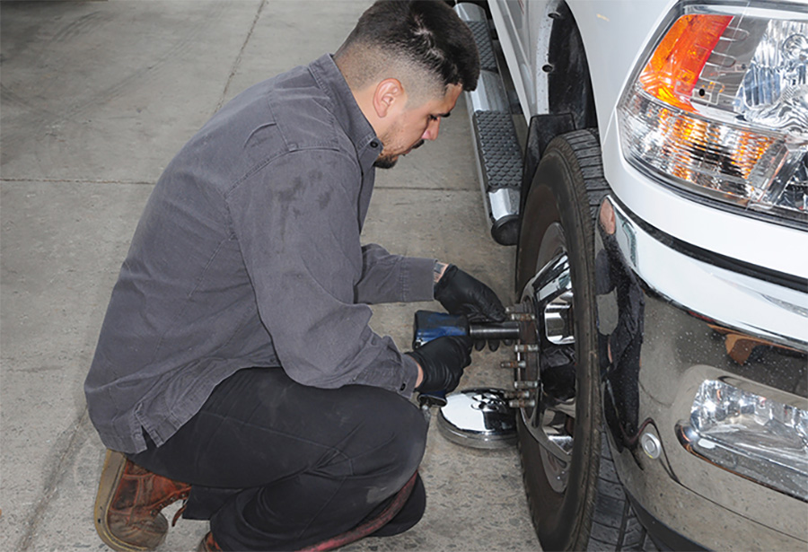 Working on the tire