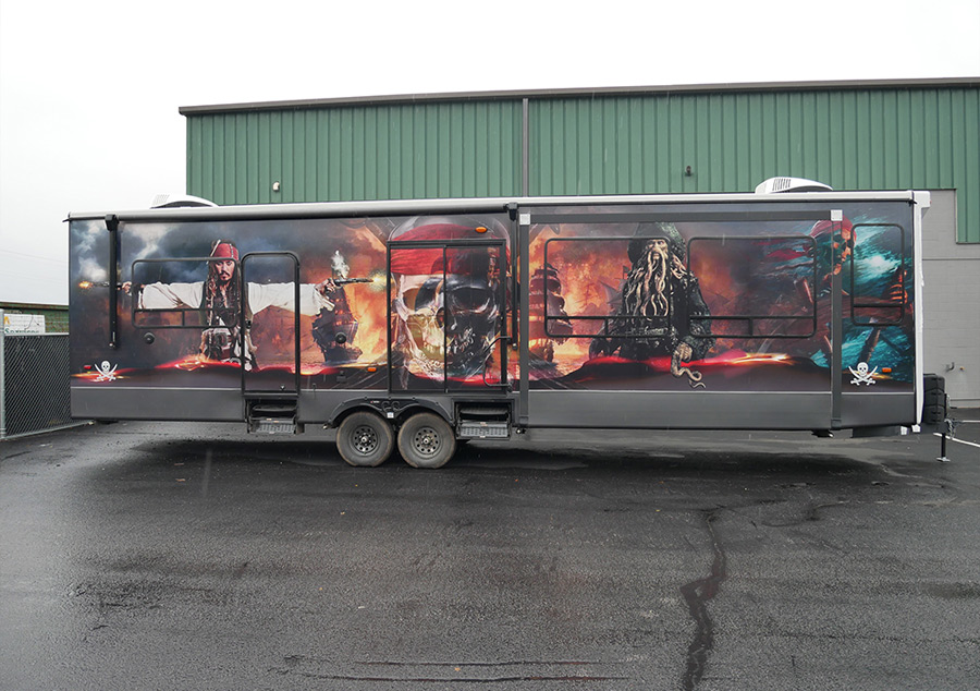 side view of Pirates of the Caribbean themed RV