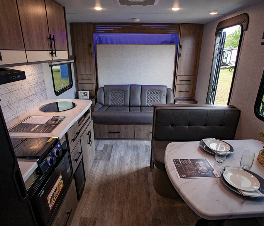 Inside of RV - wood finishings on kitchen appliances