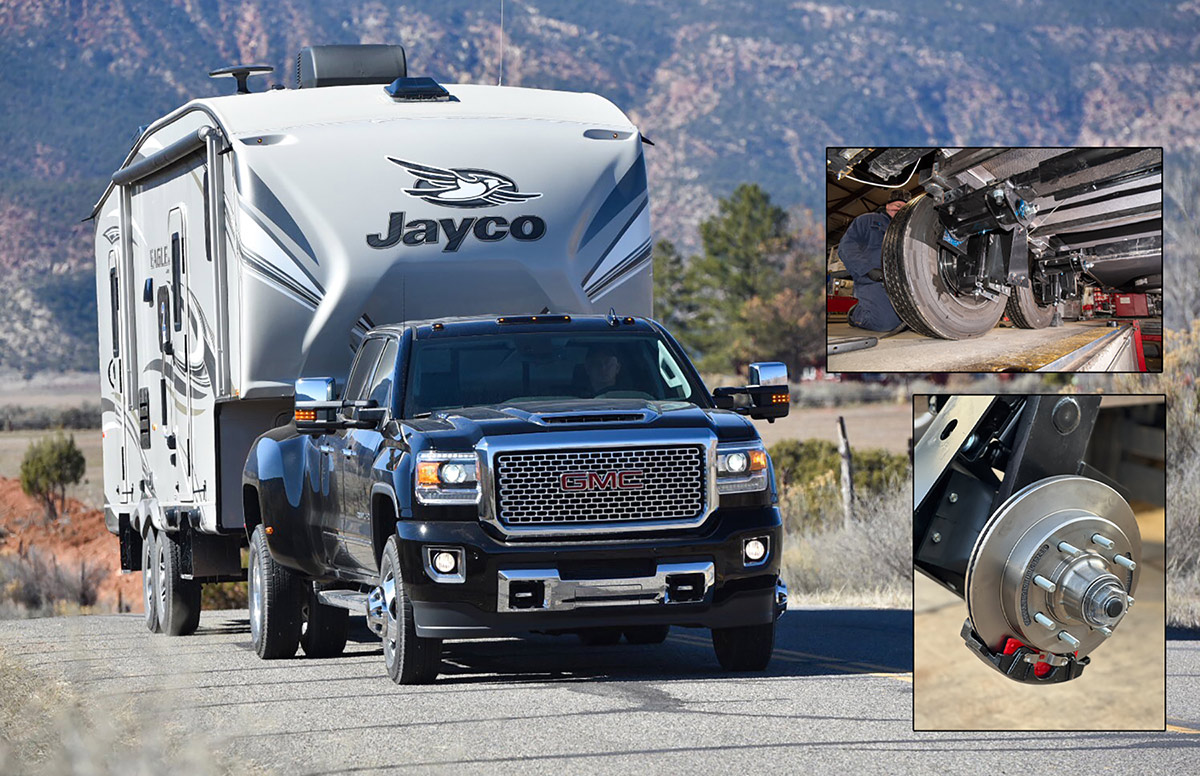 jayco trailer on truck with close up shots of wheels and rims