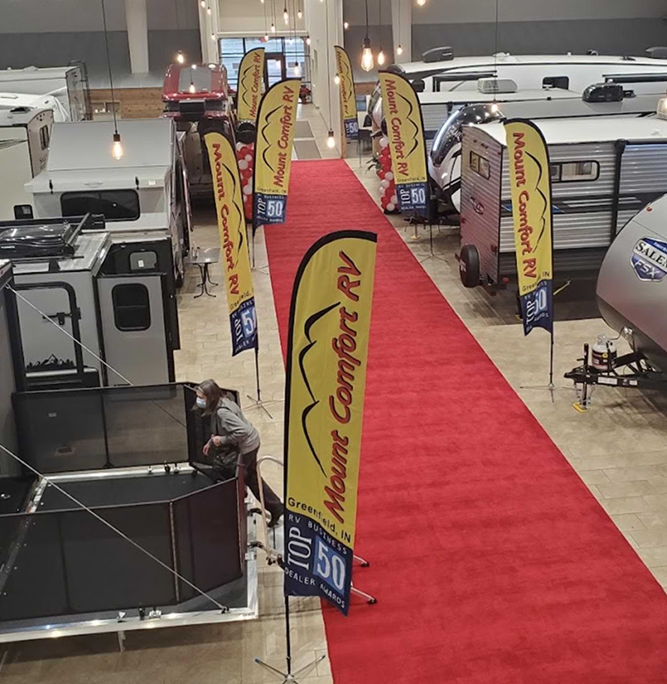 an RV travel trailer showroom