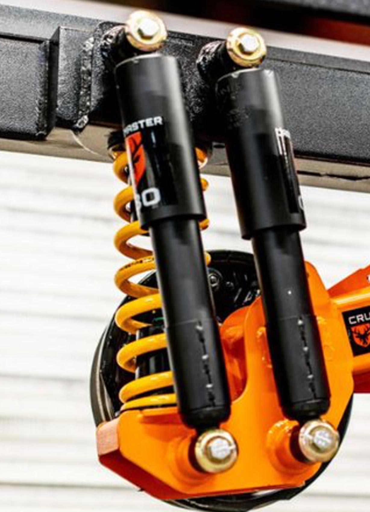 close view of the Boreas Campers Off-Road Chassis suspension