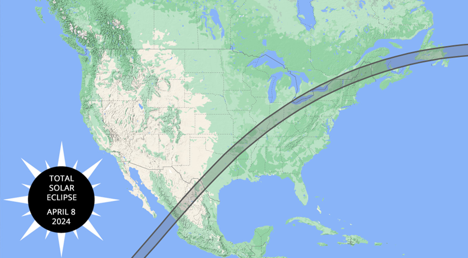 a North America map showing the forecasted track of the April 8th, 2024 eclipse